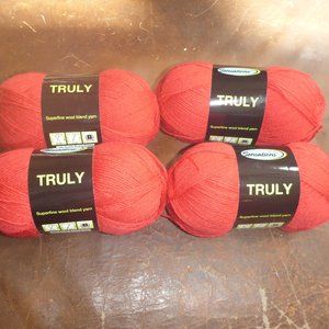 4 Skeins Sensations Truly Wool Bamboo Blend Yarn - Color Red - 262 yds ea.